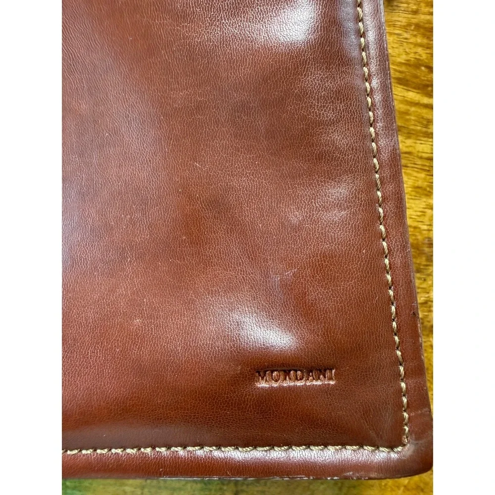 Mondani vintage Brown Faux Leather Structured Shoulder Bag Tote Zip Top Pocketed